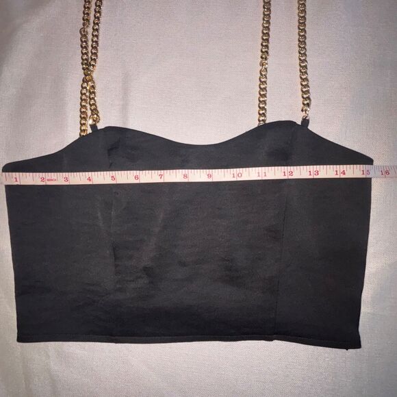 Express Black Satin Crop Top‎ with gold chain straps XL - Picture 5 of 5